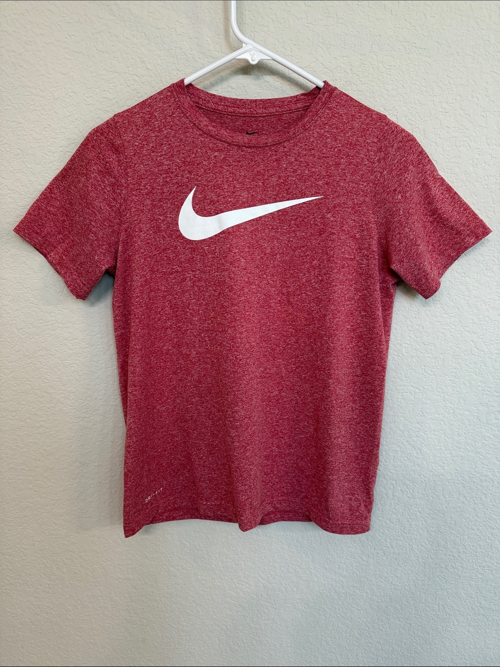 Nike Red Heather Tee with White Swoosh, Dry Fit